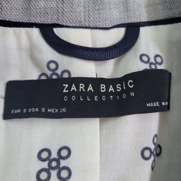 Zara Basic Womens 100% Linen Blazer Sz Small Grey One Button Career Preppy Twee - Picture 3 of 6